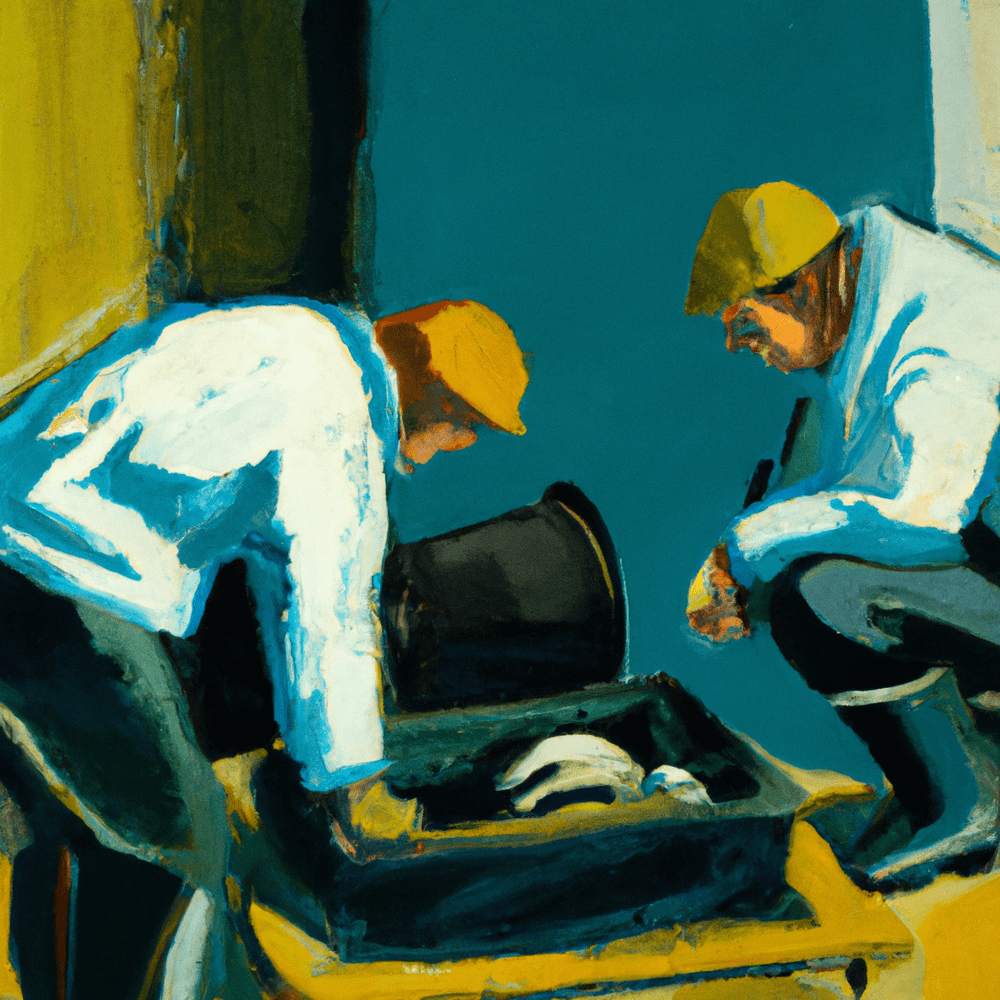 Pintura digital de dos hombres en mantenimiento de trampa de grasa