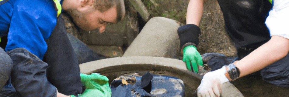 Dos hombres agregando Bacterias para Fosas Sépticas y Biodigestores.