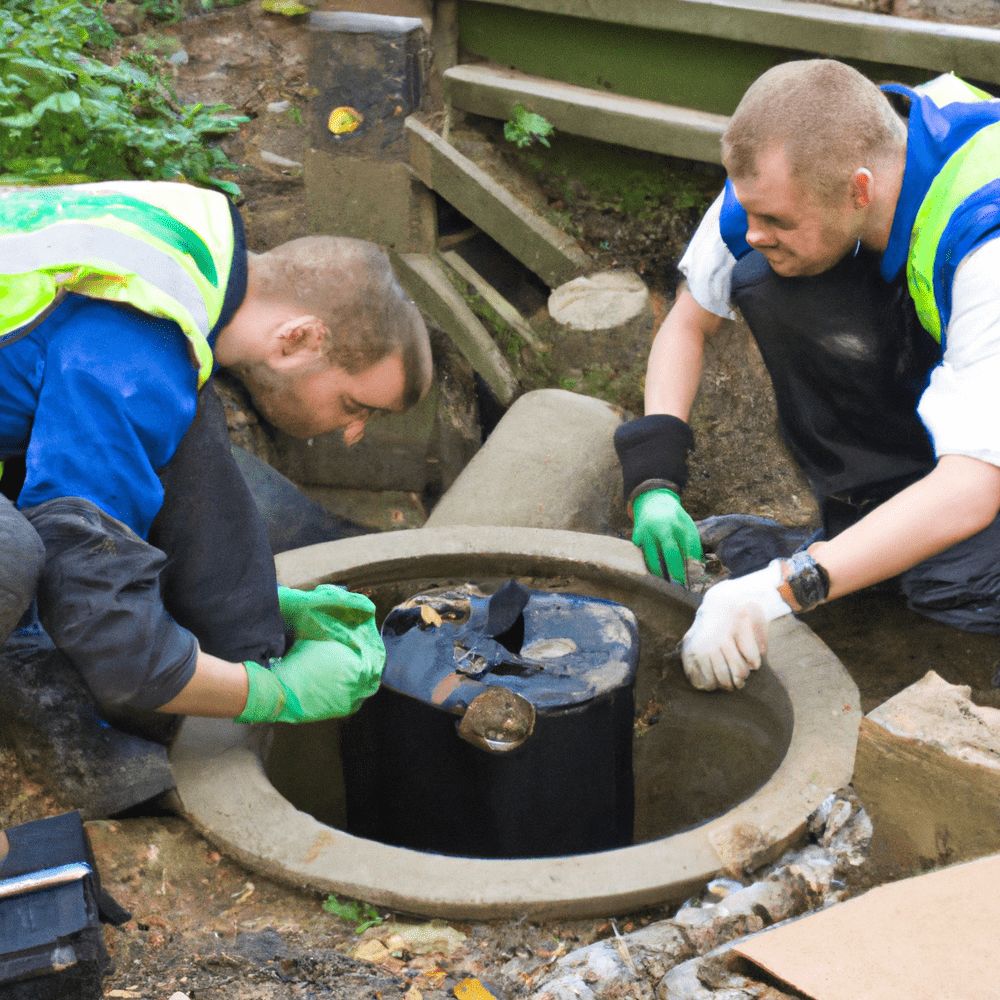 Dos hombres agregando Bacterias para Fosas Sépticas y Biodigestores.
