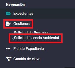 Solicitud Licencia Ambiental en Panel de Navegación BIAWEB