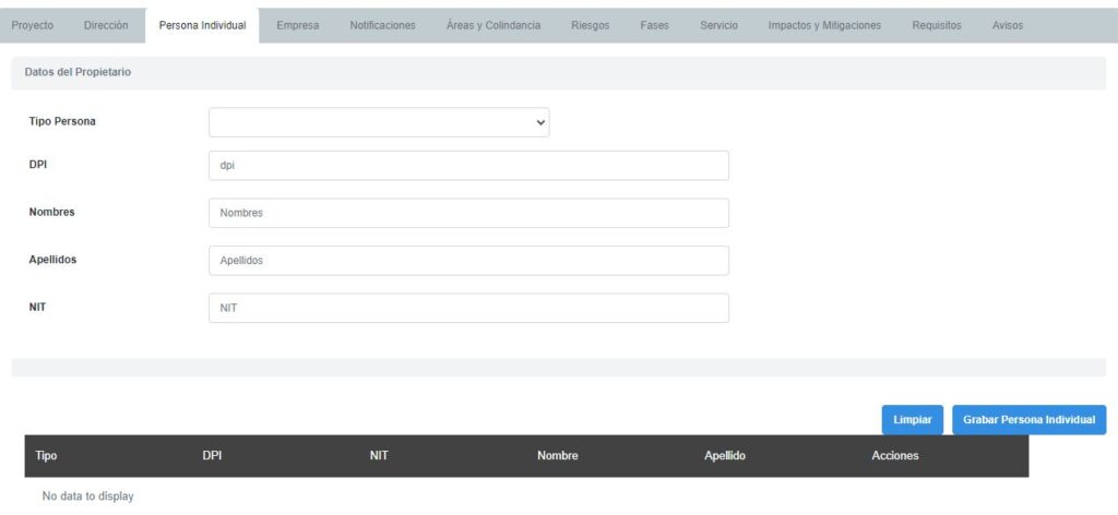 Datos persona individual en BIAWEB