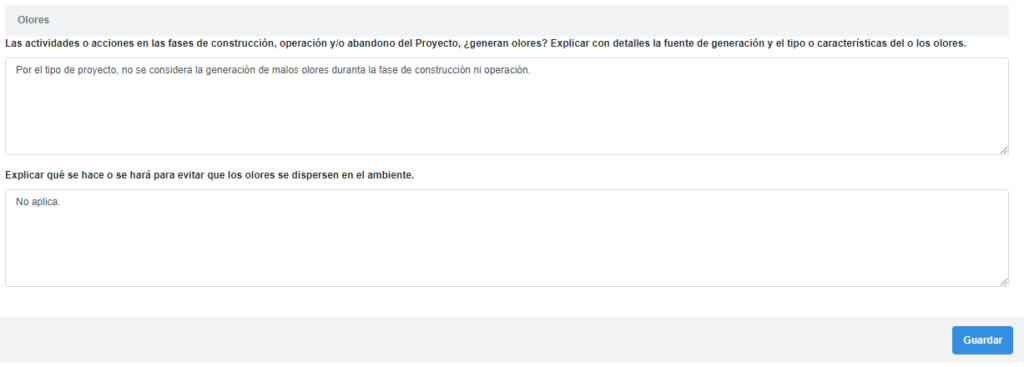 BIAWEB, Olores, solicitud información en categoría C, ejemplo