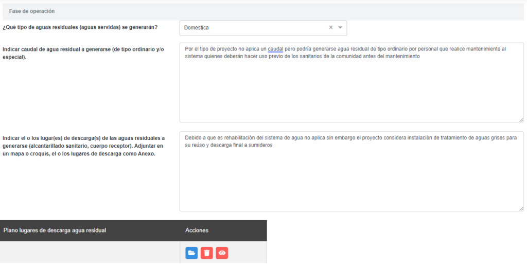 BIAWEB, Aguas residuales en operación, información solicitada en categoría C, ejemplo
