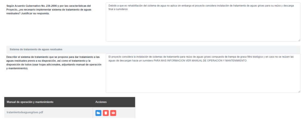 BIAWEB, Aguas residuales en operación, solicitud información categoría C, ejemplo