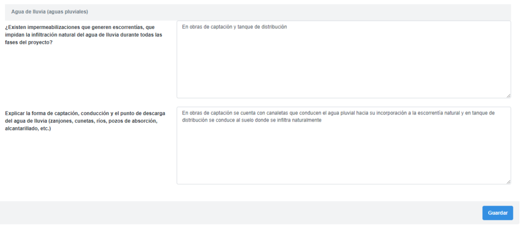 BIAWEB, Aguas pluviales, solicitud de información en categoría C y ejemplo
