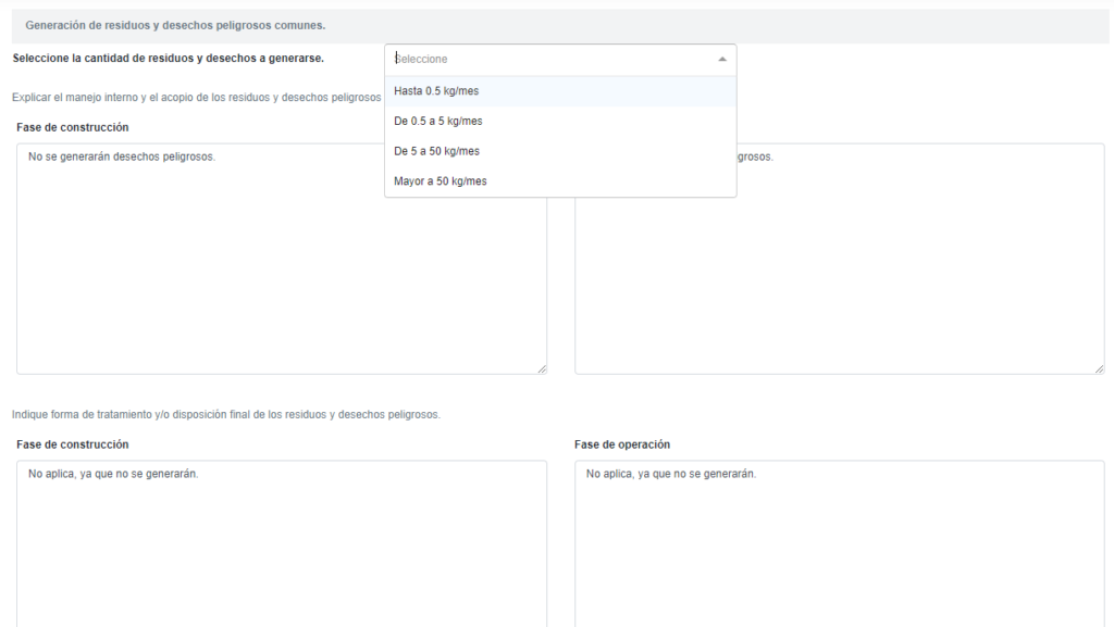 BIAWEB, residuos y desechos peligrosos, información requerida para Categoría C