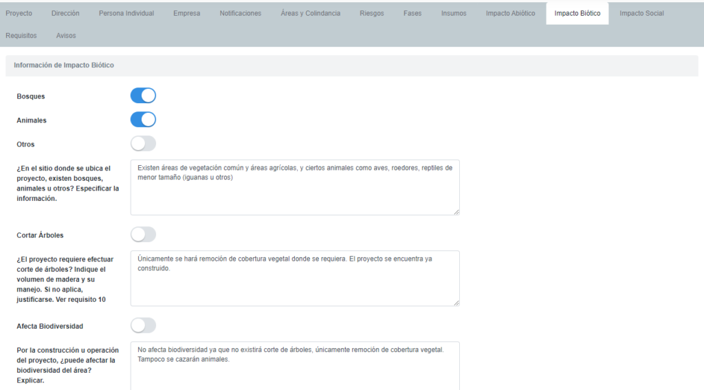 BIAWEB, Impacto biótico,  solicitud de información en categoría C, ejemplo