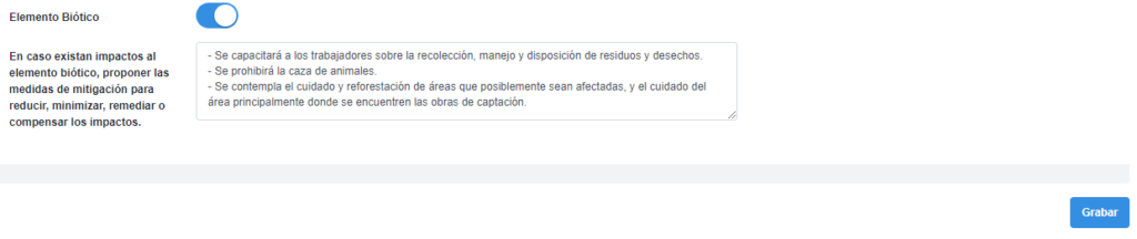 BIAWEB, Elemento biótico, ejemplo, parte 2, información requerida categoría C