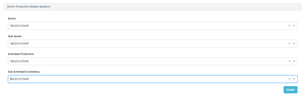 BIAWEB, sector productivo y listado taxativo