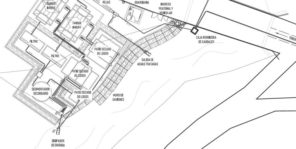 Diseño Planta de Tratamiento de Aguas Residuales PTAR, vista plano